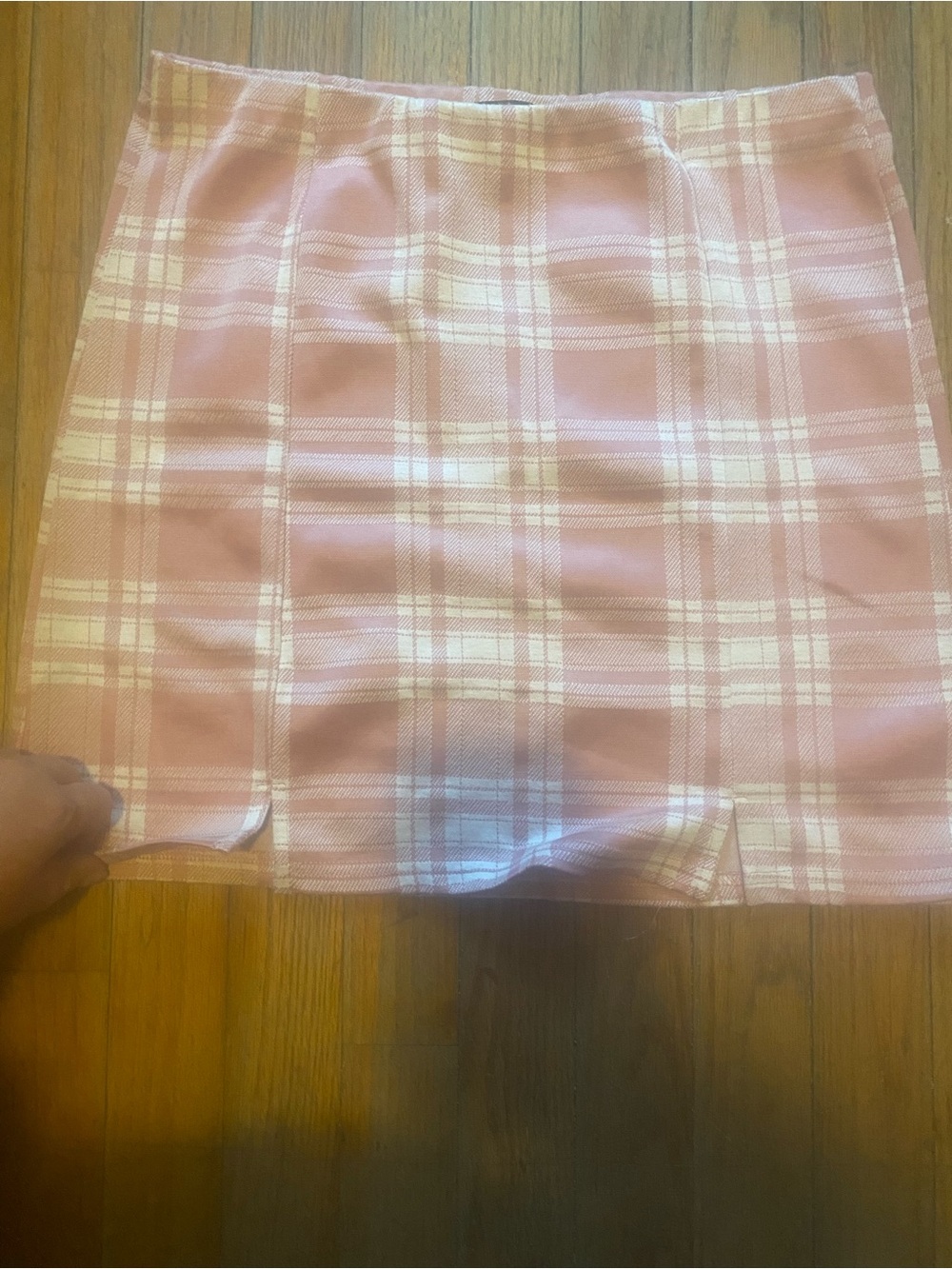 Pink Plaid Mini Skirt - Classic Straight Silhouette - Picture 2 of 3